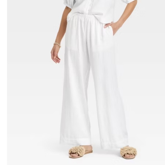 A New Day Woman’s White Mid rise Wide Leg Lightweight Linen Pants Size Medium - Picture 1 of 12